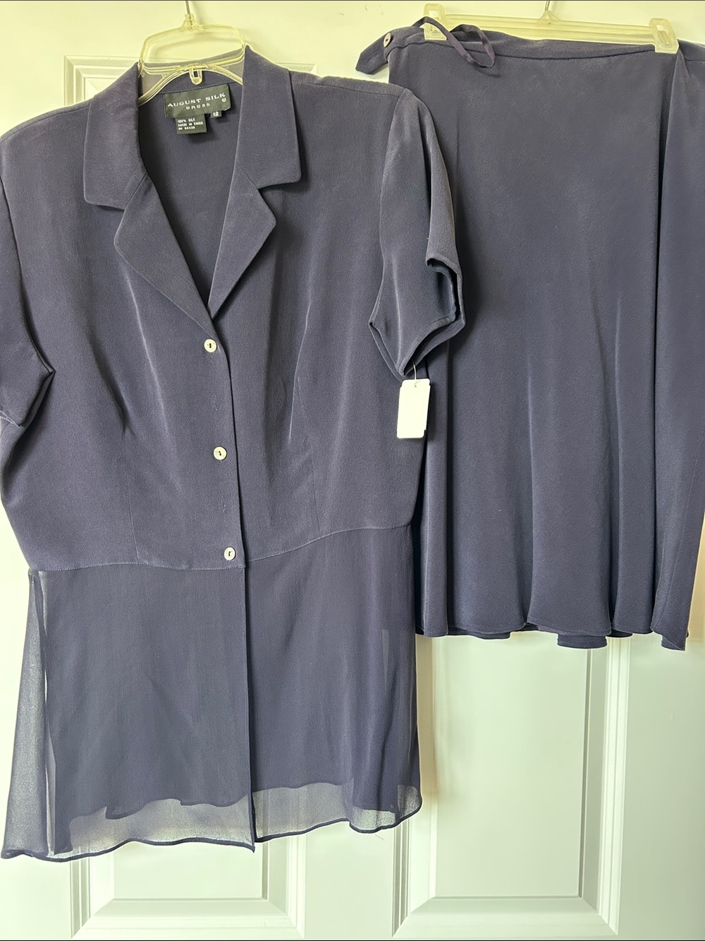 august silk Short Sleeve Button-Front Top and Matching Skirt in Navy